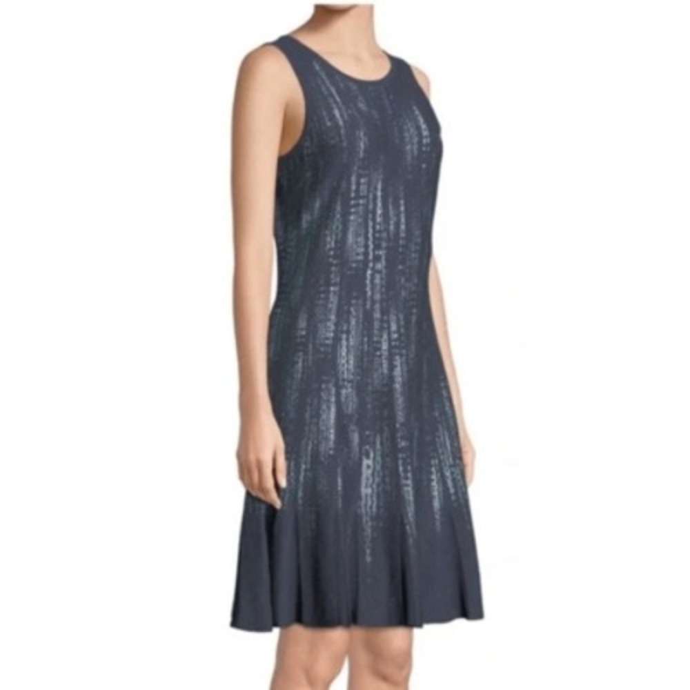 NIC+ZOE Womens XL Navy Blue Abstract Knit‎ Fit and Flare Sleeveless Dress